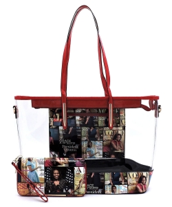 Magazine Cover Collage See Thru 2-in-1 Shopper  OA2731T MULTIRED